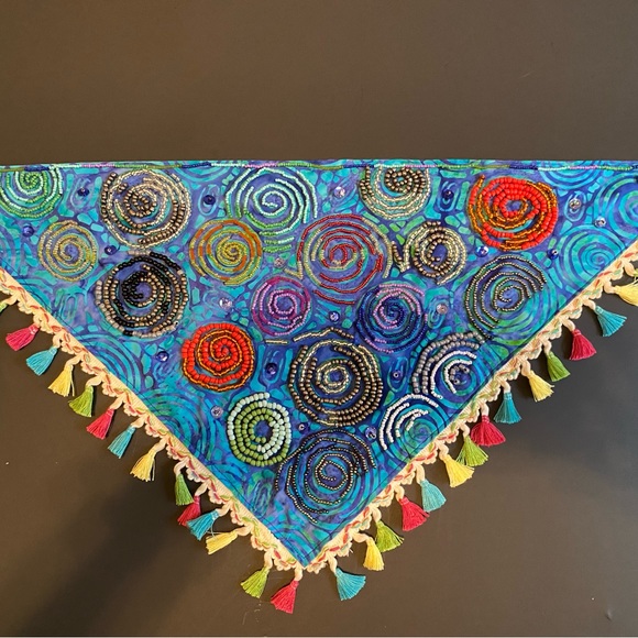 Handmade, bead embroidered neckscarf. Bohemian original colorful style! - Picture 2 of 5